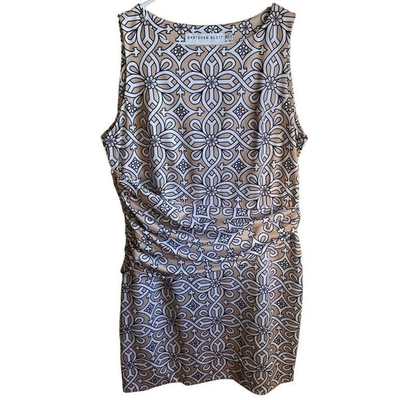 Gretchen Scott Dress Womens M Piazza Jersey Corset Sheath Tan Ruched Preppy - Picture 1 of 5